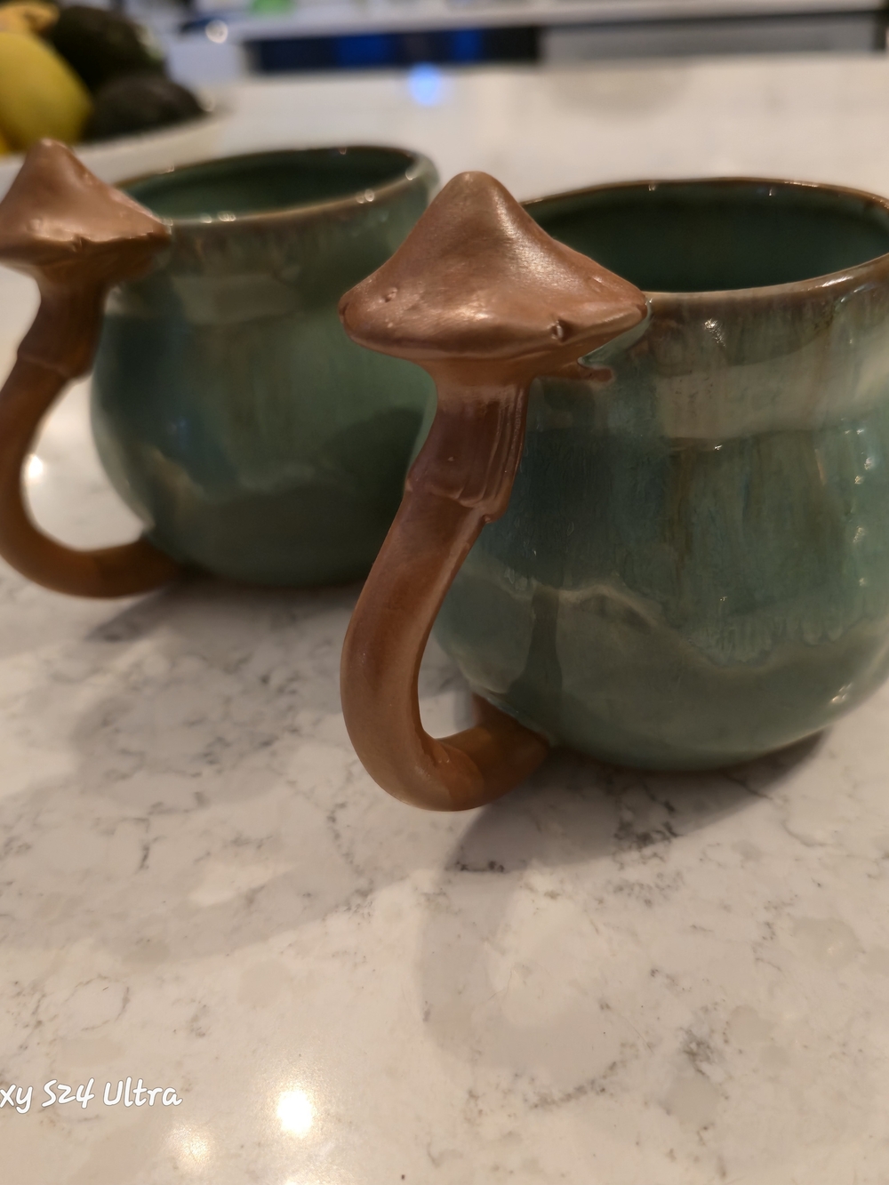 Source Unknown Green Blue Ceramic Mugs with Brown Handles - Set of 2 - Picture 4 of 9
